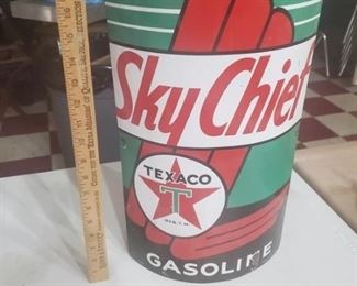 Sky Chief Texaco gasoline porcelain curved "visible" gas pump sign. These went on the old tall gas pumps. 