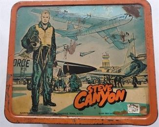 1950s Steve Canyon metal lunch box w airplane graphics. 