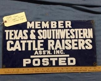 porcelain over metal Texas Southwestern Cattle Raisers Association sign.