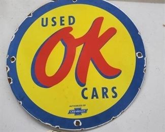 Chevrolet OK used cars porcelain sign. 