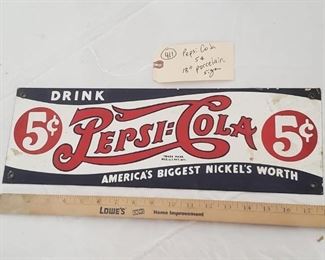 Porcelain over metal Pepsi Cola America's biggest Nickel's Worth sign 5 cents soda advertising sign. 