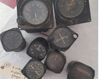 There are 2 lots of old airplane gauges in this auction. This is one of them. 
