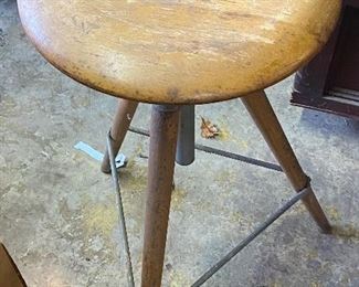 Old Wooden and Metal Industrial Stool