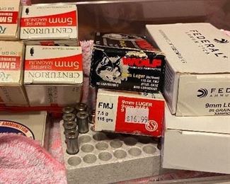 Boxes of 9mm Luger and 5mm Rimfire