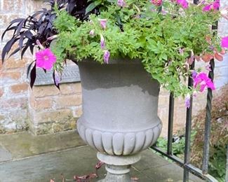 Concrete Urn with Flowers - 2 available. Each Measure 28" High.