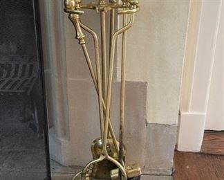 Brass Fireplace Tool Set.