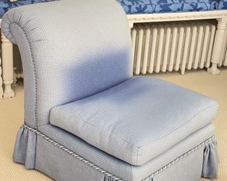 Pair of Slipper Chairs. Each Measures 38" W x 27" D. NEEDS REUPHOLSTERING. We have inexpensive vendors and TONS of great fabric options at our September 23 & 24 sale. Photo 1 of 2.