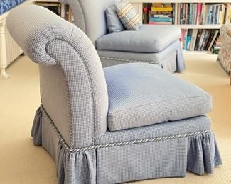 Pair of Slipper Chairs. Each Measures 38" W x 27" D. NEEDS REUPHOLSTERING. We have inexpensive vendors and TONS of great fabric options at our September 23 & 24 sale. Photo 2 of 2.