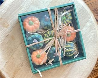 Set of 9 Mini Crate & Barrel Pumpkin Candles.