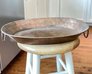 Oval Copper Casserole. Measures 17" W x 8" W.