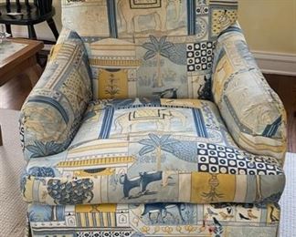 Cowtan & Tout Upholstered Club Chair. Measures 30" W x 38" D with Fringe Trim. Photo 1 of 3.