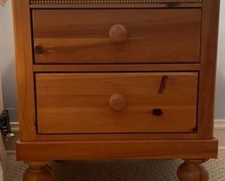 Lexington Furniture Oak Two-Drawer Bedside Table. Has Beaded Trim. Top has "Some Movement." Measures 24" x 17" x 26" H.