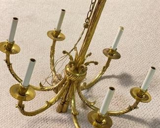 Vintage Brass Faux Bois 6-Arm Chandelier. Photo 1 of 2.