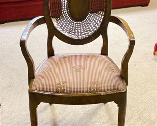 Set of Four French Country Dining Arm Chairs. Cane Backs Need Replacement with Cane or with Contrasting Upholstery. Photo 1 of 2.