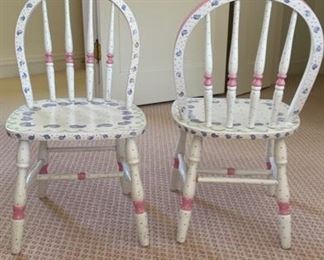 Pair of Hand-Painted Children's Windsor Chairs.