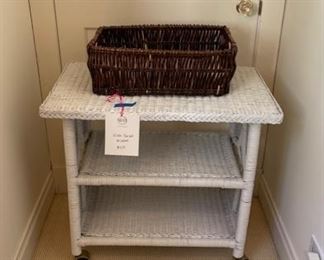 Vintage Wicker Bar Cart on Casters.