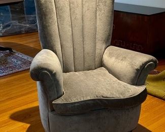 Pair of Italian Mid-Century Chairs upholstered in Lee Jofa Silver/Grey Velvet. Measures 34" W x 22" D x 44" H. Photo 1 of 4.