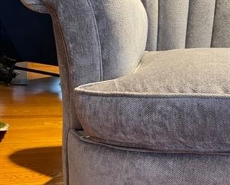 Pair of Italian Mid-Century Chairs upholstered in Lee Jofa Silver/Grey Velvet. Measures 34" W x 22" D x 44" H. Photo 3 of 4.