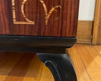 Svenska Mobler Swedish Art Deco/Neoclassical Inlaid Storage Cabinet. Woods include Satinwood, Golden Flame Birch and Mahogany. Measures 46" x 20" x 22.5" H. Photo 5 of 6.