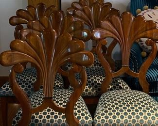 Set of 8 Antique Viennese Biedermeier "Peacock" Chairs upholstered in Scalamandre Fabric. Each measures 18" W x 20" D x 38" H; 19" Seat Height. Photo 6 of 6.