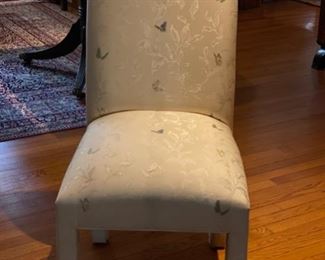 Set of 6 Parsons-Style Dining Chairs upholstered in a Scalamandre Fabric. Each measures 19" W x 21" D x 40" H; 19" Seat Height. Photo 1 of 4.