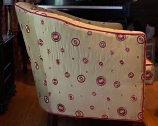 Pair of Silk Upholstered Hollywood Regency Style Chairs. Each Measures 27" W x 30" D. Photo 3 of 3.