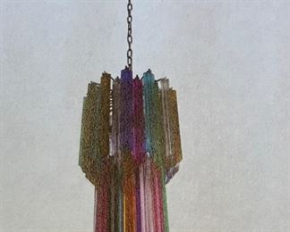 Late 20th Century Vintage Murano Chandelier. Made of 46 Multicolored Prisms in a Nickel Metal Frame. Measures 12.6" D x 55.12" H.