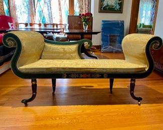 Regency Parcel-Gilt & Green Painted Window Seat Circa 1820. Measures 64" W x 15" D x 32" H. Photo 1 of 7.