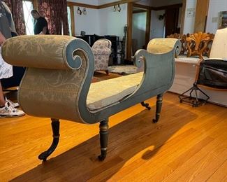 Regency Parcel-Gilt & Green Painted Window Seat Circa 1820. Measures 64" W x 15" D x 32" H. Photo 5 of 7.