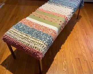 Anthropologie Turkish Rug Upholstered Bench. Measures 56" W x 18" D x 18" H. Photo 1 of 3.