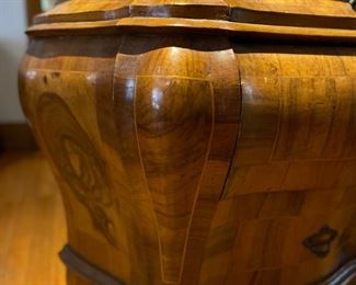 Small Antique Olive Wood Bombay Marquetry Chest. Measures 26" W x 13" D x 28" H. Photo 4 of 6.