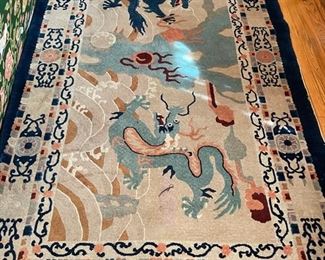 Vintage Chinese Peking Dragon Rug. Measures approximately 4' x 6' 8". Photo 1 of 2.