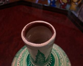 Green & White Ceramic Vase. Measures 13" H x 9" D. Photo 3 of 3.