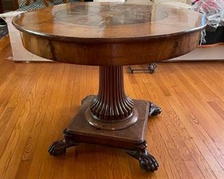 A Scandinavian Marquetry Circular Center Table with Claw Feet. Circa 1820. Measures 35" D x 28" H. Photo 1 of 5.