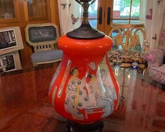 Red Asian Motif Table Lamp. Made in Hong Kong. Photo 1 of 2.