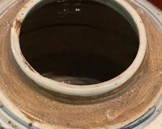 Pair of Early Qing Lidded Chinoiserie Ginger Jars. VERY HEAVY. Each Measures 10" H x 12" D with 4" Opening. Photo 6 of 8.