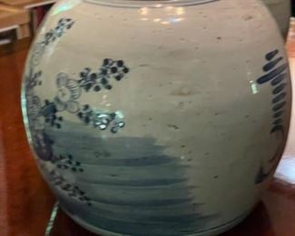 Pair of Early Qing Lidded Chinoiserie Ginger Jars. VERY HEAVY. Each Measures 10" H x 12" D with 4" Opening. Photo 3 of 8.