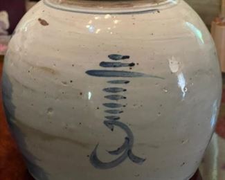 Pair of Early Qing Lidded Chinoiserie Ginger Jars. VERY HEAVY. Each Measures 10" H x 12" D with 4" Opening. Photo 4 of 8.