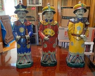 Set of Three Mid-20th Century Large Chinese Porcelain Qing Emperor, Royal & Monarch Figurines. Each measures 7" W x 6" D x 23" H. Photo 1 of 10.