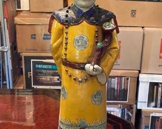 Set of Three Mid-20th Century Large Chinese Porcelain Qing Emperor, Royal & Monarch Figurines. Each measures 7" W x 6" D x 23" H. Photo 2 of 10.