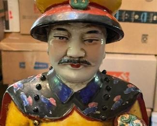 Set of Three Mid-20th Century Large Chinese Porcelain Qing Emperor, Royal & Monarch Figurines. Each measures 7" W x 6" D x 23" H. Photo 4 of 10.