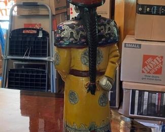 Set of Three Mid-20th Century Large Chinese Porcelain Qing Emperor, Royal & Monarch Figurines. Each measures 7" W x 6" D x 23" H. Photo 3 of 10.