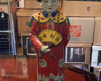 Set of Three Mid-20th Century Large Chinese Porcelain Qing Emperor, Royal & Monarch Figurines. Each measures 7" W x 6" D x 23" H. Photo 5 of 10.