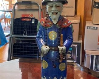 Set of Three Mid-20th Century Large Chinese Porcelain Qing Emperor, Royal & Monarch Figurines. Each measures 7" W x 6" D x 23" H. Photo 8 of 10.