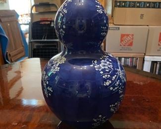 Antique Blue & White Floral Chinoiserie Vases. Each Measures 15" H x 8" D at Widest Point. Photo 2 of 4.