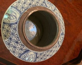 Pair of Qing Dynasty Lidded Chinoiserie Ginger Jars. Each Measures 12.5" H x 10" W with 5" Opening. Photo 4 of 6.