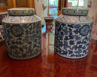Pair of Qing Dynasty Lidded Chinoiserie Ginger Jars. Each Measures 12.5" H x 10" W with 5" Opening. Photo 1 of 6.