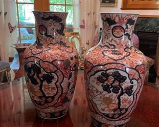 Pair of Antique Asian Imari Vases. Each Measures 16.5" H x 9" D with 5" Opening. Photo 1 of 4.