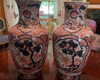 Pair of Antique Asian Imari Vases. Each Measures 16.5" H x 9" D with 5" Opening. Photo 2 of 4.