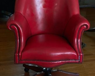Vintage 1960s Red Leather Office Chair with Nailhead Trim. Measures 32.5" W x 29" D x 43" H with 21" Seat Height. Photo 1 of 3.